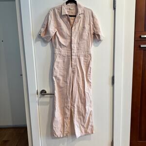 Christy Dawn Penny Linen Striped Jumpsuit Pink Button Pocket Wide-Leg Sz S